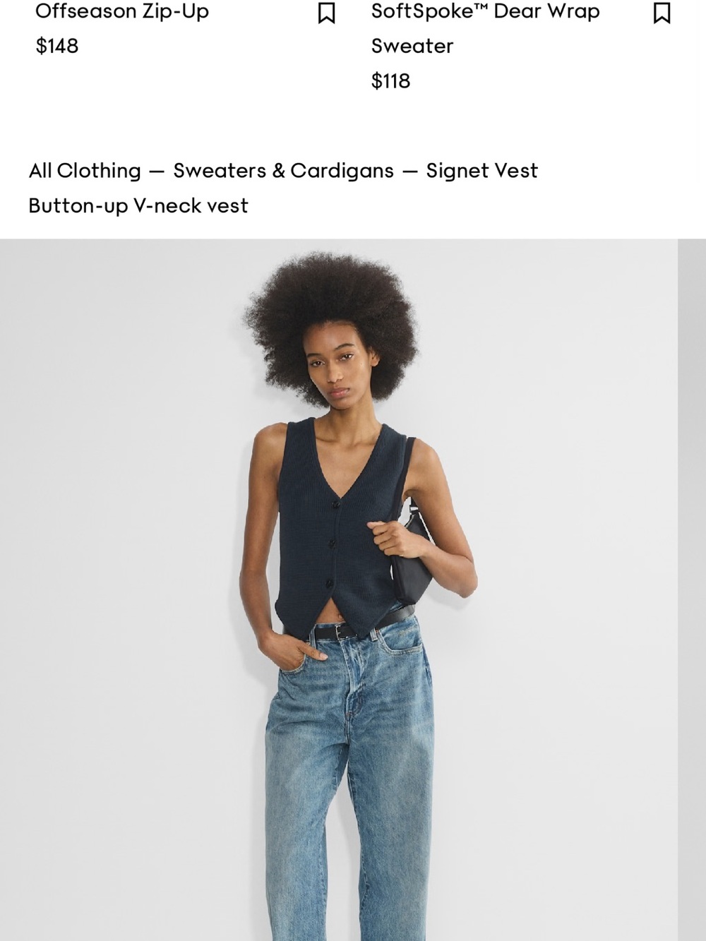 Aritzia Navy V-Neck Button-Up Knit Signet Vest